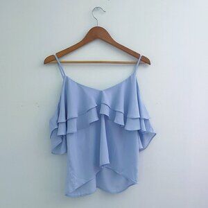 No tag - Zara, Flowy, Thin Straps, Lightweight, Ruffle, Light Blue, Top - Size M